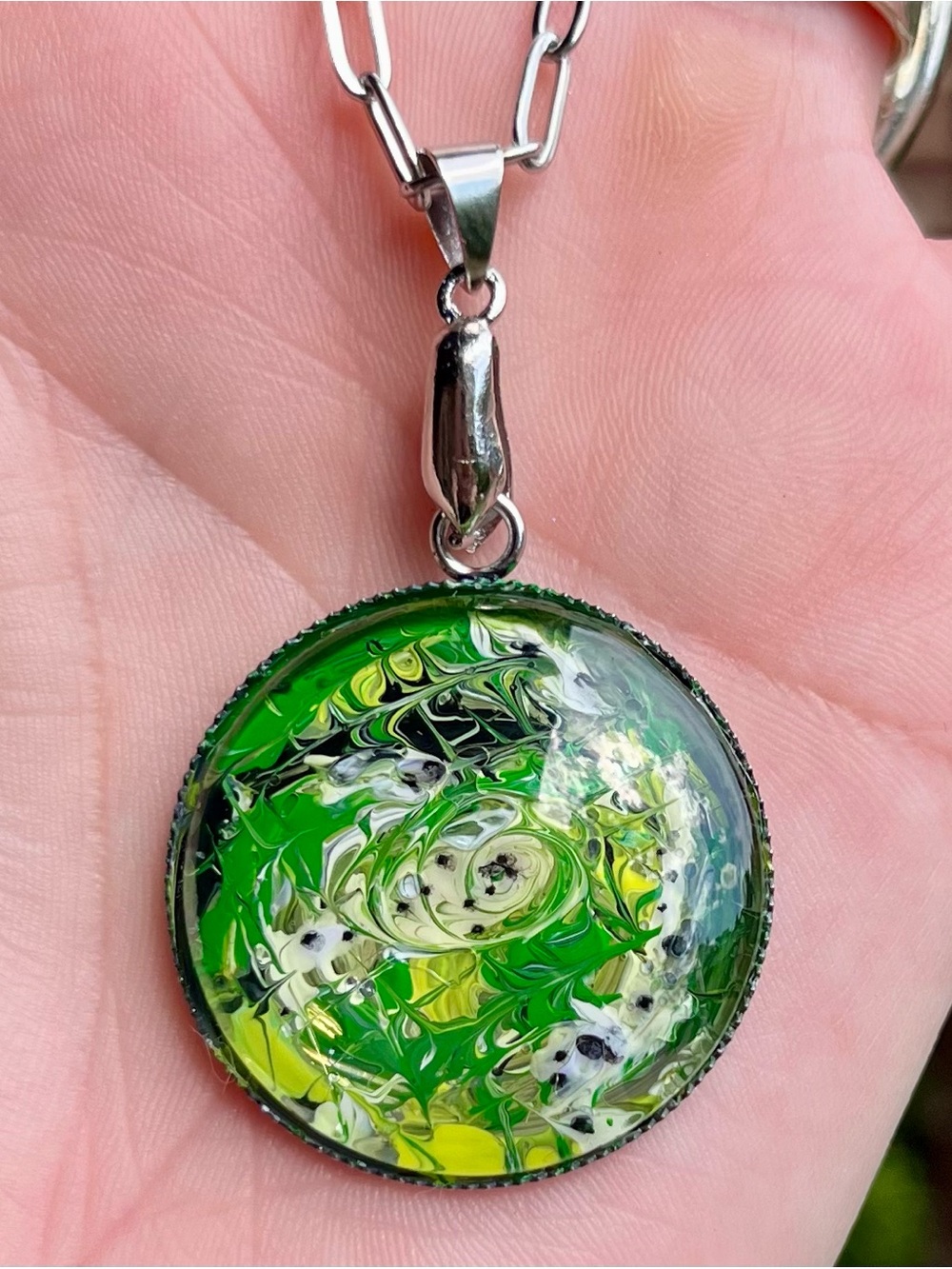 Vibrant Green yellow hand-painted Swirl Pendant Necklace - Women Jewelry
